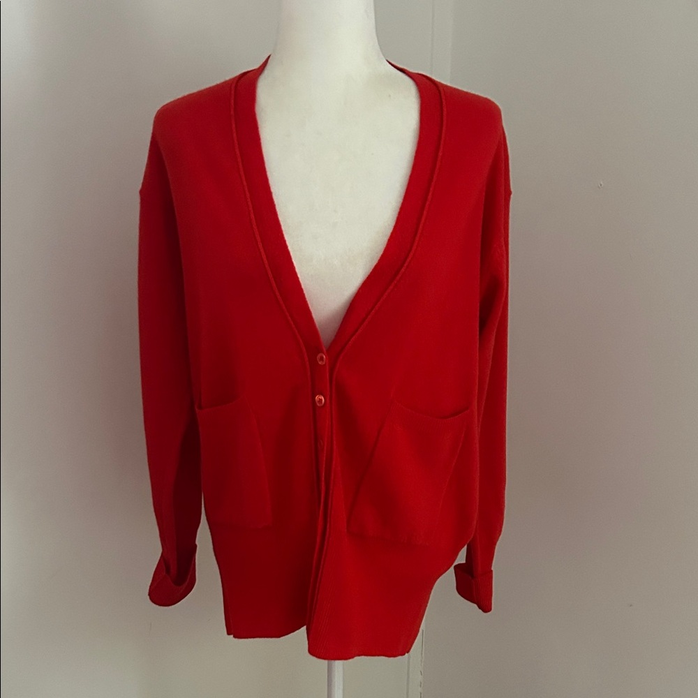 Courtney Rhodes Dark Orange Wool Cardigan Sweater sz L